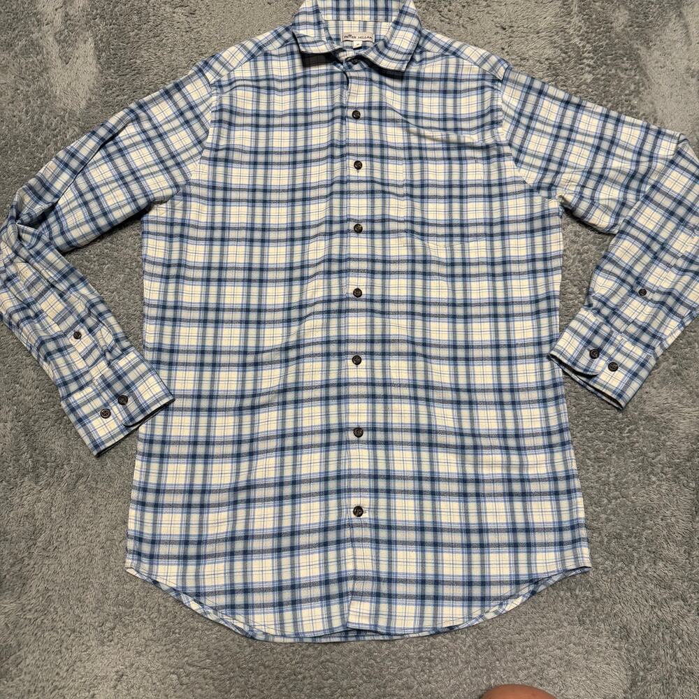 Peter Millar Shirt Mens Medium Blue Plaid Flannel Long Sleeve - Picture 1 of 7